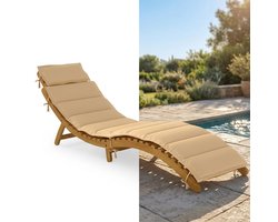 Ligbed - Tuin - Zonnebed - Ligstoel - Loungebed - Weerbestendig - Verstelbaar - Buiten - Opklapbaar - Natuurlijke houtlook + beige