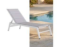 Ligbed - Tuin - Zonnebed - Ligstoel - Loungebed - Weerbestendig - Verstelbaar - Buiten - Opklapbaar - Wit + Lichtgrijs