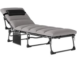 Ligbed - Tuin - Zonnebed - Ligstoel - Loungebed - Weerbestendig - Verstelbaar - Buiten - Opklapbaar - Zwart + Lichtgrijs