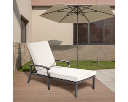 Ligbed - Verstelbaar - Chaise Lounge met Katoenen Kussen - Aluminium - Beige