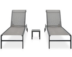 Ligbedden 2 st | Loungebed | Ligstoel met tafel textileen en staal