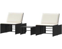 Ligbedden met tafel - Loungeset tuin - Ontspannen in de tuin - Modulair ontwerp - 70 x 196 cm - Zwart