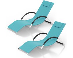Ligbedden Set van 2 - Verstelbare Rugleuning - Inclusief Hoofdkussen - Weerbestendig & Waterdicht - Voor Tuin, Balkon & Zwembad - Blauw