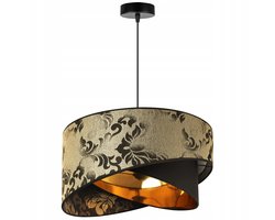 Light-Home WERONA – Hanglamp / Plafondlamp – Zwart Metaal – Goud-Zwarte Stoffen Kap – Hoogte Verstelbaar