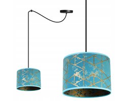 Light-Home Werona – Hanglamp – Zwart/Wit Metaal – Blauwe Kap met Goud – Hoogte Verstelbaar