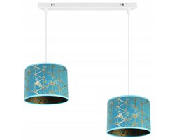 Light-Home Werona – Hanglamp – Zwart/Wit Metaal – Blauwe Kap met Goud – Hoogte Verstelbaar