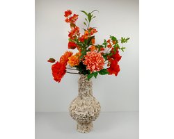Light & Living Bloemenvaas 47 cm met Luxe Silk-ka Kunstboeket - Crème Vaas met Bloemen Reliëf