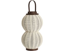Light & Living Lantaarn Set van 2 Crème Wit - Hout en Linnen - Ø26x54 cm & Ø23x40 cm - Japandi en Hotel Chic Woondecoratie