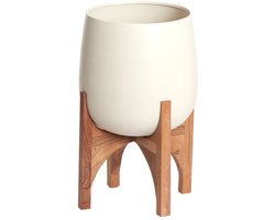 Light & Living pot KARUNA op voet hout en mat crème – Ø36x50 cm