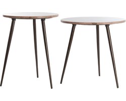 Light & Living Ronde Bijzettafel Zeca Travertin, Set van 2 stuks - Rood