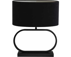 Light & Living Tafellamp Jamiro/Velours Ovaal - Zwart/Zwart - Ø17,5x48,5cm - Tafellamp met kap