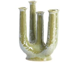 Light & Living Vaas Leonjo - Groen - 20x14x25cm - Keramiek - - Bloemenvaas - Woondecoratie - Decoratieve vaas voor woonkamer of slaapkamer - Moederdag - Moederdag cadeautje - Moederdag cadeau voor mama