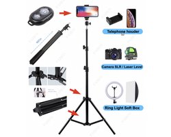 Light Stand Statief 180Cm Voor Fotocamera en Smartphone – Spiegelreflexcamera – Studiolamp Inclusief Telefoonhouder, 360 ° Mini Bal Head - Tripod - Smartphone Statief - Camerastatief - HiCHi®