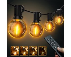 Lighto LED Lichtsnoer Buiten | 8,5 meter | 10 lampen G40 | Dimbaar met afstandsbediening | 24V | IP44 | Zwart