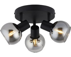 Lighto Plafondlamp - Smoke Glas - Plafondspots 3-lichts - Spotjes - Plafonniere - Eetkamer - Slaapkamer - Woonkamer - Juna - Zwart