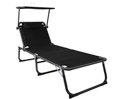Ligstoel - 200 x 70 x 36 cm - Zwart/ XXL met Schuifdak, Sneldrogend Schuim