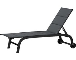 ligstoel blumfeldt, tuinstoel met verstelbare rugleuning, ligstoel met aluminium frame, ligstoel met waterdichte hoezen, met wielen, type: Limala, zwart