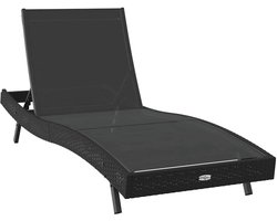 Ligstoel | Chaise longue | Zonligstoel 1-persoon Zwart 70 x 197 x 82 cm Poly Rattan en Metaal