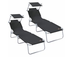 Ligstoel | Chaise longue | Zonligstoel 2-persoon 2 st Zwart 58 x 188 x 77cm Stof