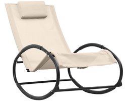 Ligstoel | Chaise longue | Zonligstoel met kussen staal en textileen crèmekleurig