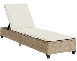 Ligstoel | Chaise longue | Zonligstoel met kussens beige 55x200x25,5cm polyrotan