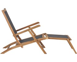 Ligstoel | Chaise longue | Zonligstoel met voetensteun massief teakhout zwart
