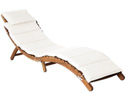 Ligstoel | Chaise longue | Zonligstoelen met kussens 2 st massief acaciahout crèmewit