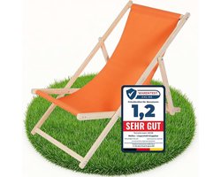 Ligstoel, inklapbaar, strandstoel van hout, houten ligstoel, tuin, vouwstoel, oranje ligstoel