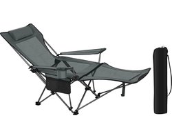 Ligstoel - Ligbed - Camping Stoel - Luxe Ligstoel - Loungestoel - Stoel voor Buiten - Klapstoel Camping - Opvouwbaar - Met Afneembare Voetsteun - Incl Bekerhouder - Incl Draagtas - Verstelbare Rugleuning - Grijs
