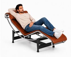 Ligstoel - Ligbed - Fauteuil - Cognac Bruin - Leer - Verstelbaar