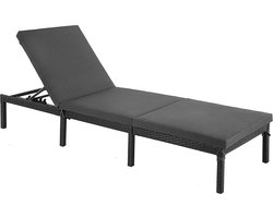 Ligstoel, Ligbed, Tuinligstoel, Met 5 Cm Dik Kussen, Polyrotan, Rugleuning Verstelbaar, 59 X 198 X 28 Cm, Tot 150 Kg Belastbaar, Tuin, Balkon, Zwart
