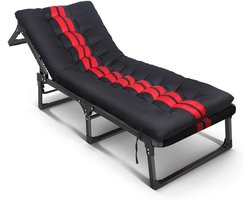 Ligstoel - Lounge stoel Klapstoel - Ontspannen Buiten - Verstelbare Rugleuning - 189x68x28cm - Zwart en Rood