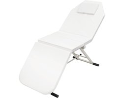 Ligstoel, massagestoel, inklapbaar, 71 inch, 3 zones, inklapbaar, massagestoelbed, pvc-salonstoel, cosmetica-ligstoel, wit, schoonheidsbed, massagetafel, met hoofdkussen, voor