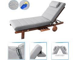 Ligstoel matras 204x60 cm – Outdoor tuinkussen waterdicht wasbaar ligkussen voor ligstoel, balkon, tuin, strand, zwembad, extra dik schuim zit- en ligmatras – Asgrijs – Nicolehome