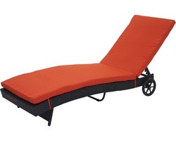 Ligstoel MCW-D80, tuinstoel Relax ligstoel, poly rotan ~ antraciet, terracotta kussens