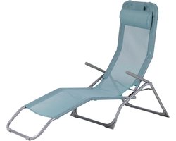 Ligstoel met armleuningen - Loungestoel buiten - Ontspannen in tuin - Opvouwbaar en kantelbaar - 173 cm lang - Babyblauw