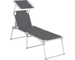 ligstoel met dak, ligstoel, tuinligstoel, aluminium, groot, 65 x 200 x 48 cm, draagvermogen tot 150 kg, verstelbare rugleuning, opklapbaar, tuin, balkon, terras, grijs GCB26GY