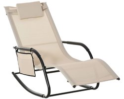 Ligstoel met Hoofdsteun - Schommelstoel - Ligbed - Tuinstoel - Schommelligstoel - Strandstoel - Campingligstoel - tot 120 kg - Zonnebed - Relaxstoel - voor Tuin, Terras, Zwembad & Balkon - Beige