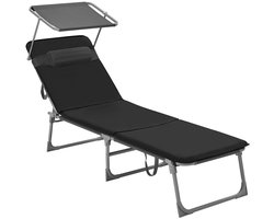 Ligstoel met Kussen & Dak - Ligstoel - Klapstoel - Ontspannen sfeer - 53cm x 193cm x 29,5cm