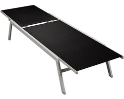 ligstoel met textileen bekleding zwart voor tuin en camping, duurzame en onderhoudsvriendelijke outdoor ligstoel met robuust frame, ergonomische relaxstoel