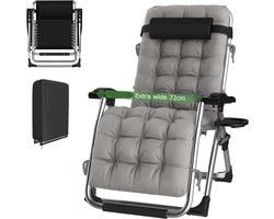 Ligstoel met Verstelbare Rugleuning, Afneembaar Kussen en Afdekking, Belastbaar 200 kg, 72 cm Breed Ergonomisch Relaxstoel Geschikt voor Tuin, Balkon & Lunchpauze