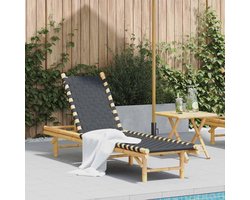 Ligstoel met zwart geweven riem en bamboe frame, 55 x 200 x 30 cm, duurzame tuinligstoel met 3-voudig verstelbare rugleuning voor terras