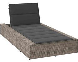 Ligstoel met zwevend kussen, grijs, polyrotan, PE-rotan, tuinmeubelen, zwembad, PE, verstelbare rugleuning voor terras en balkon