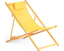 Ligstoel - Strandstoel - Robuust & opvouwbaar met organizer - strandstoel voor in de tuin - Geel