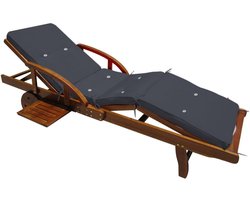 Ligstoel Tami Sun incl. Kussen Acaciahout Weerbestendig Tafel 160kg Belastbaar Inklapbaar Wielen Antraciet