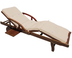Ligstoel Tami Sun incl. Kussen Acaciahout Weerbestendig Tafel 160kg Belastbaar Inklapbaar Wielen Beige