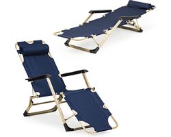 Ligstoel tuin - opvouwbaar - met hoofdsteun - blauw