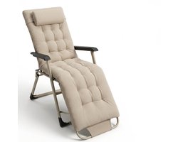 Ligstoel Tuin - Opvouwbare Verstelbare Tuinstoel - 3 Standen - Relaxstoel met Hoofdsteun - 120 kg Belasting - Beige