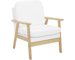 Ligstoel - Tuinstoel - Lounge Fauteuil - Tuinmeubel - Ligstoelen - voor Buiten - Binnen - met Kussen - voor Woonkamer - Slaapkamer - Thuis - Scandinavische Stijl - Sterk - Duurzam - Linnen & Massief Hout - 66.5 x 64 x 81.5 cm - Wit