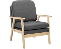 Ligstoel - Tuinstoel - Lounge Fauteuil - Tuinmeubel - Ligstoelen - voor Buiten - Binnen - met Kussen - voor Woonkamer - Slaapkamer - Thuis - Scandinavische Stijl - Sterk - Duurzam - Linnen & Massief Hout - 66.5 x 64 x 81.5 cm - Donkergrijs